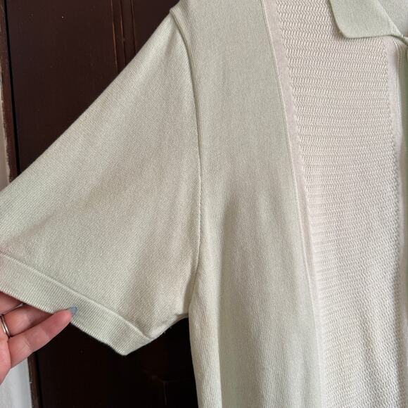 ZARA | Men's Mint Green and Cream Lightweight Knit Collared Shirt Resortwear Med - Picture 3 of 7